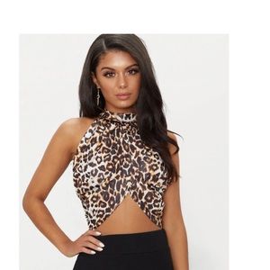 Pretty little thing leopard neck wrap crop top